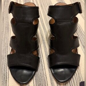 Black Franco Sarto Leather Heels with Cut-Out Design